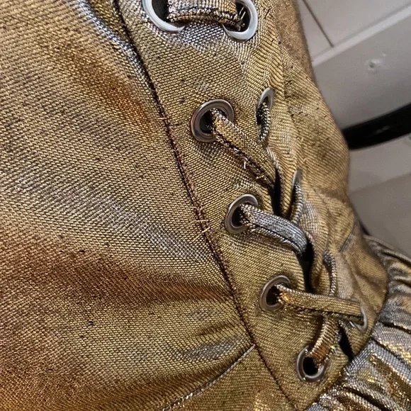 Sandro Goldie Gold V Neck Corset Dress - Picture 3 of 6